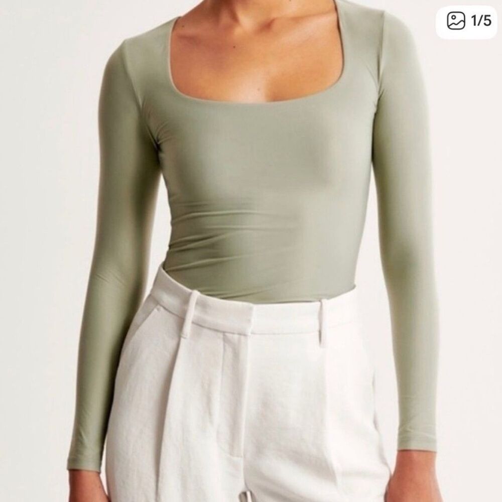 Abercrombie & Fitch Sage Green Long-Sleeve Scoop Neck Bodysuit
